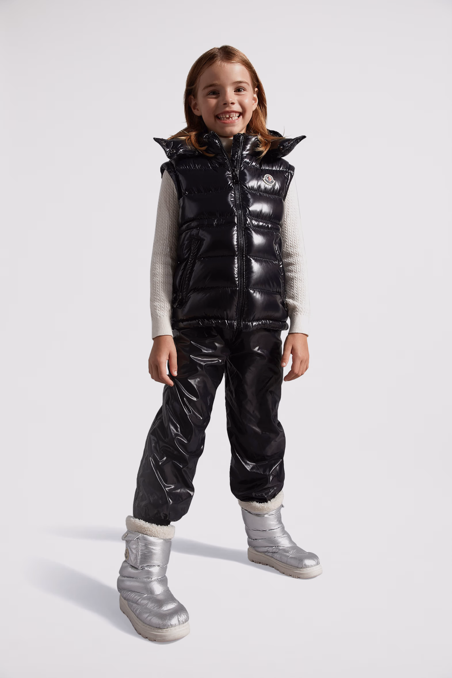 Ania Hooded Down Vest Girl Black Moncler
